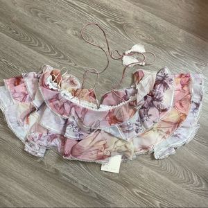 Floral Ruffle Off-Shoulder Crop Top - Pink Multi
